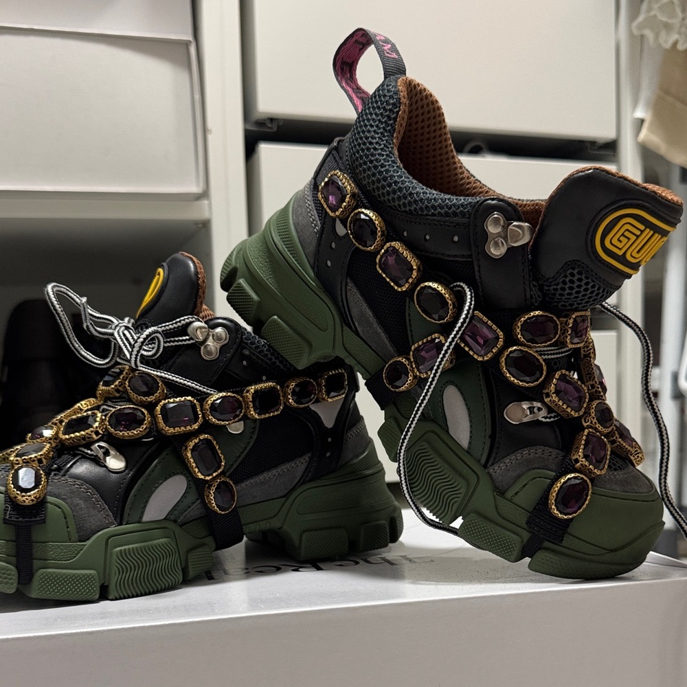 Gucci Green and Black Embellished Sneakers